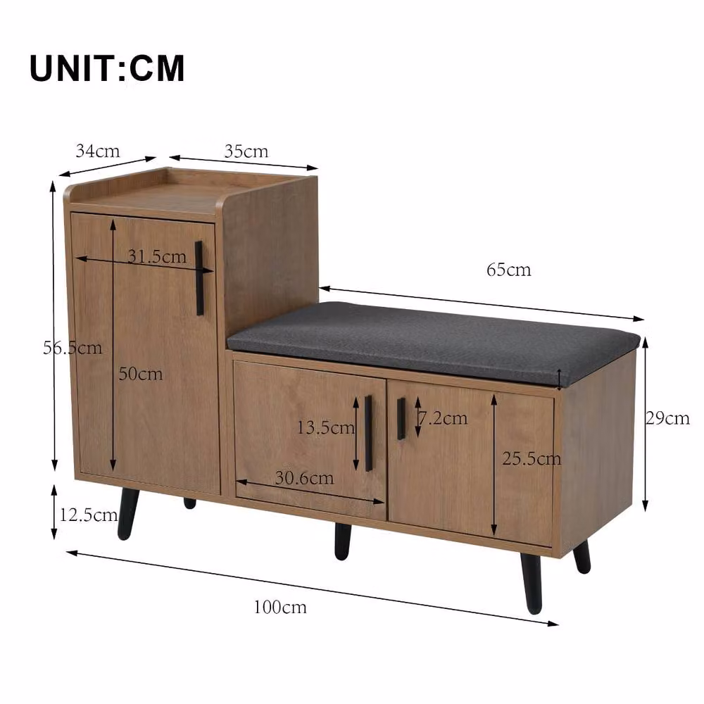 Rolipo Modern Natural Shoe Bench with Seat and Adjustable Storage Cabinet in Brown – 2