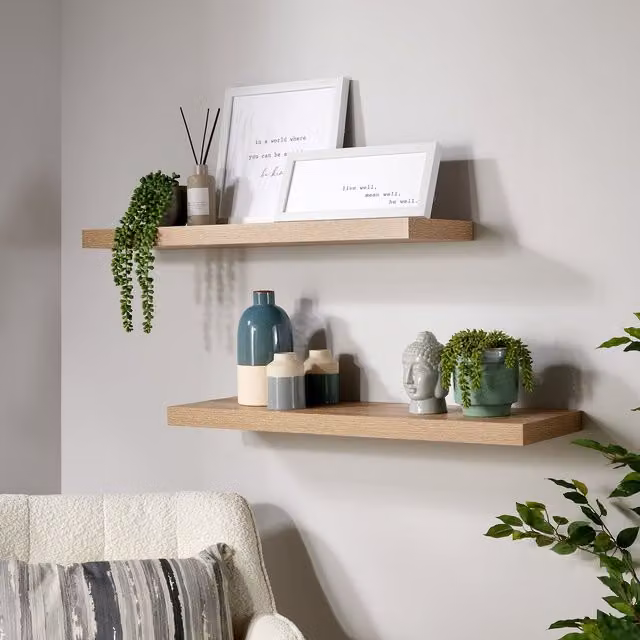 Home Source Cloud Pair of Floating Wall Mounted Storage Shelves, Brown, Width: 80 cm