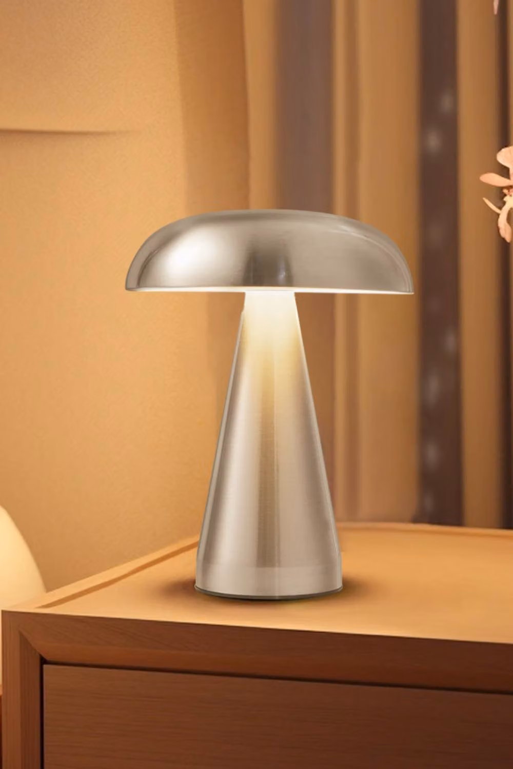 H&O Direct Mushroom Shape Rechargeable Dimmable Table Lamp Night Light in Silver – 2