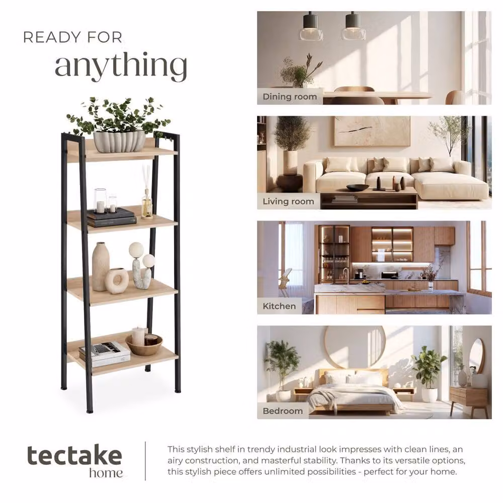 tectake Chatham Industrial Shelving Unit in Light Brown Oak and Black – 5