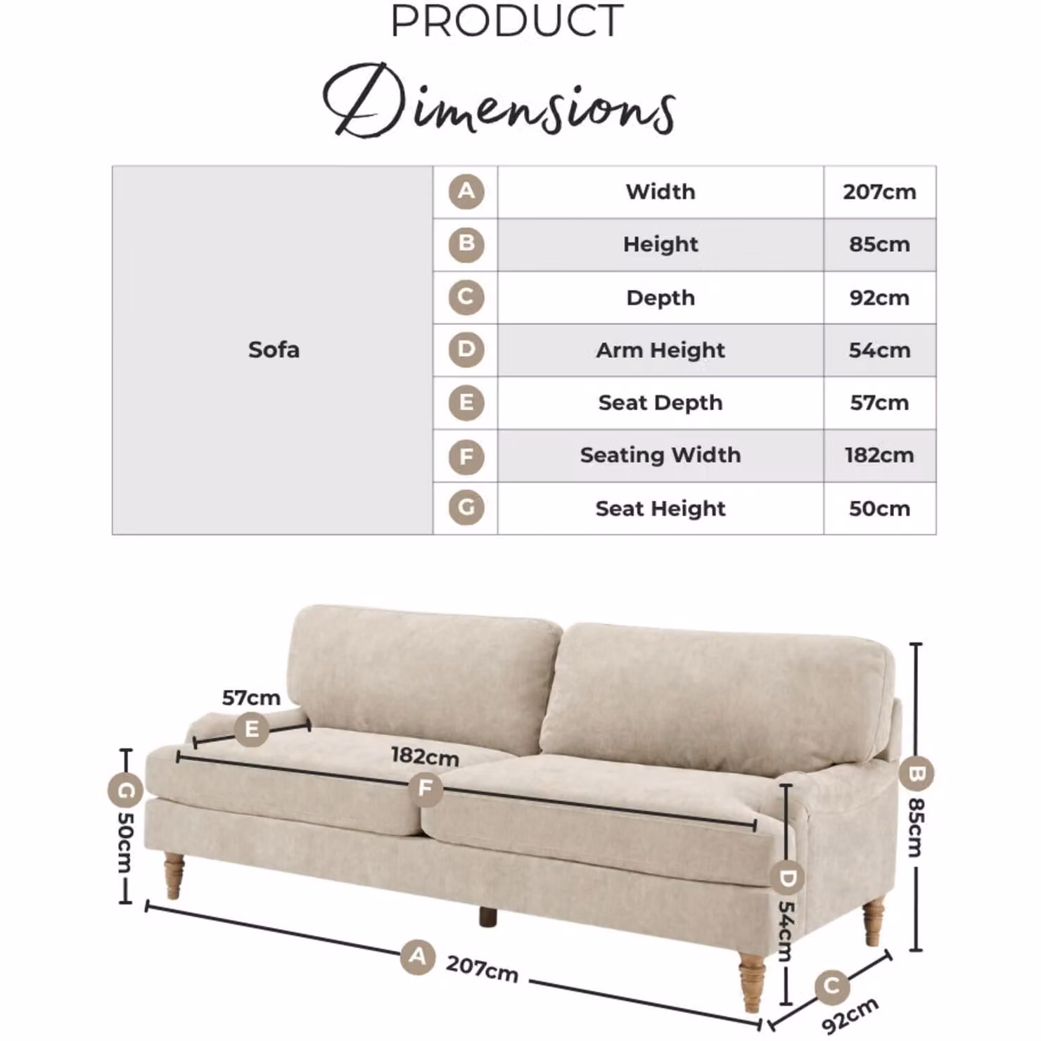Furniturebox UK Bernie 3 Seater Sofa in Beige Chenille Fabric with Solid Wood Frame – 2