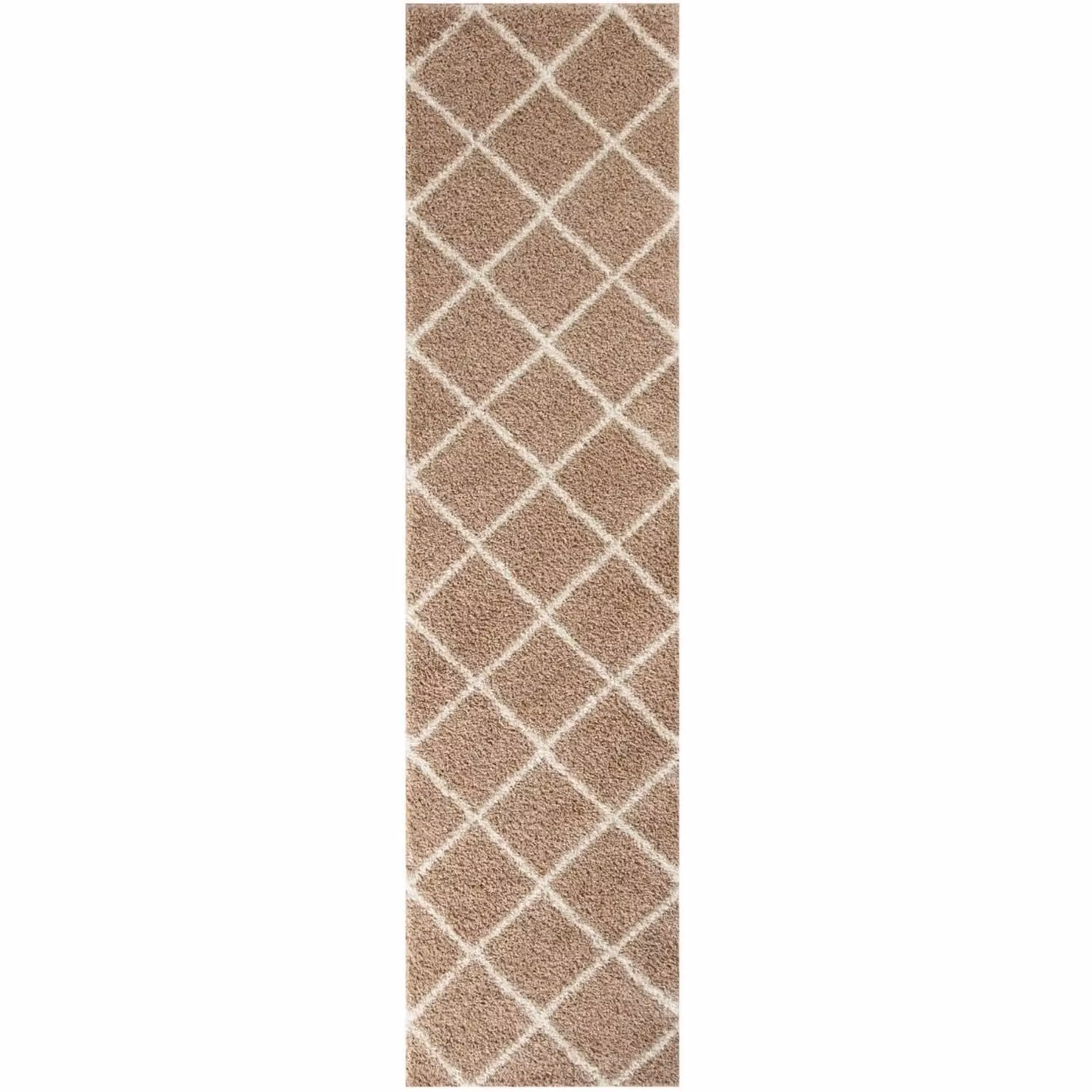 THE RUGS Moroccan Soft High Pile Shaggy Diamond Rug, Beige, W: 60 cm, L: 110 cm – 4