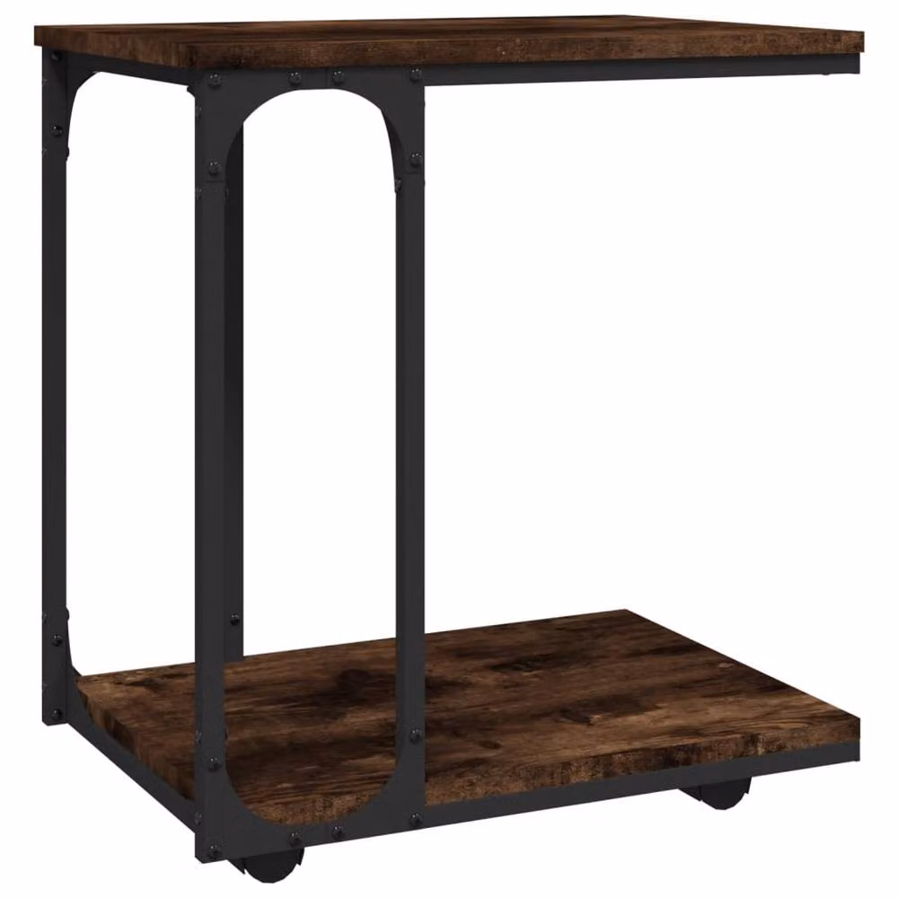Berkfield Home Side Table with Wheels in Smoked Oak Brown, W: 50 cm, D: 35 cm, H: 55.5 cm – 2