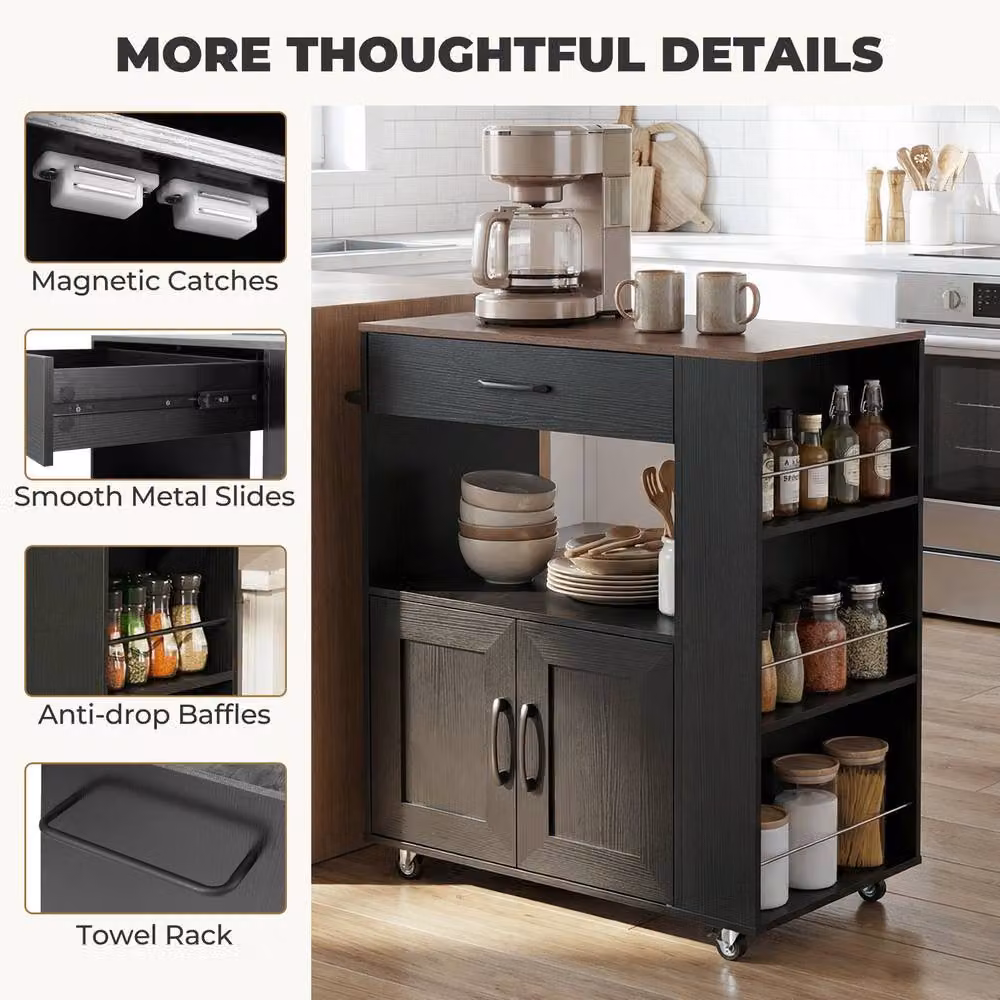 Gymax Rolling Kitchen Island Mobile Kitchen Cart Table in Black – 9