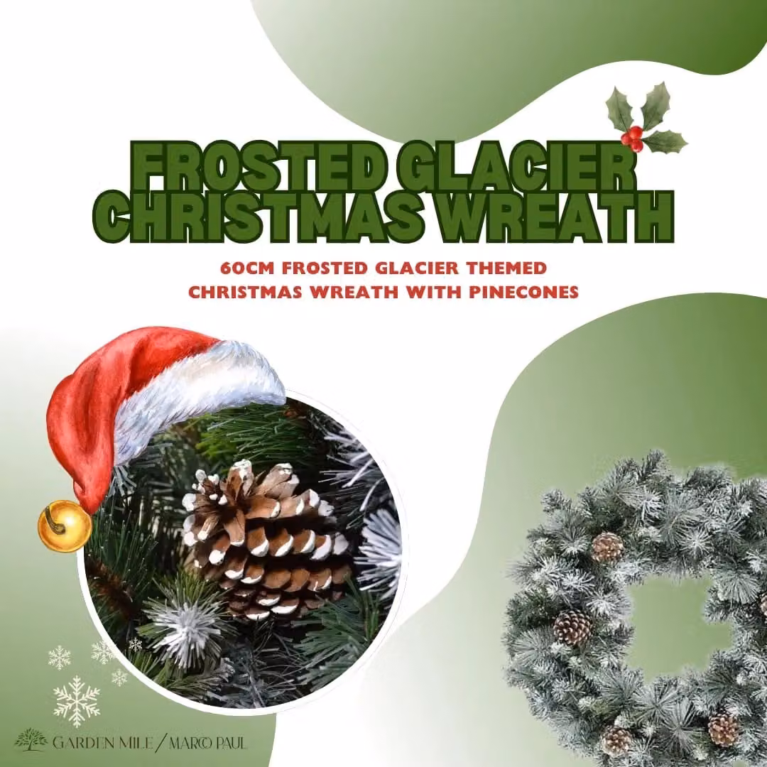 Marco Paul Large Snow Flocked Christmas Wreath with Pinecones in Green, Diameter: 58 cm – 4