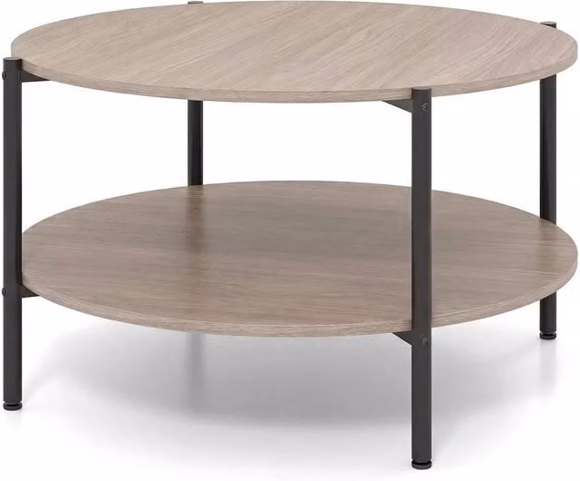 Hinsinc 2-Tier Industrial Round Coffee Table with Storage Shelf in Beige, W/D/H: 60 x 60 x 85 cm – 1