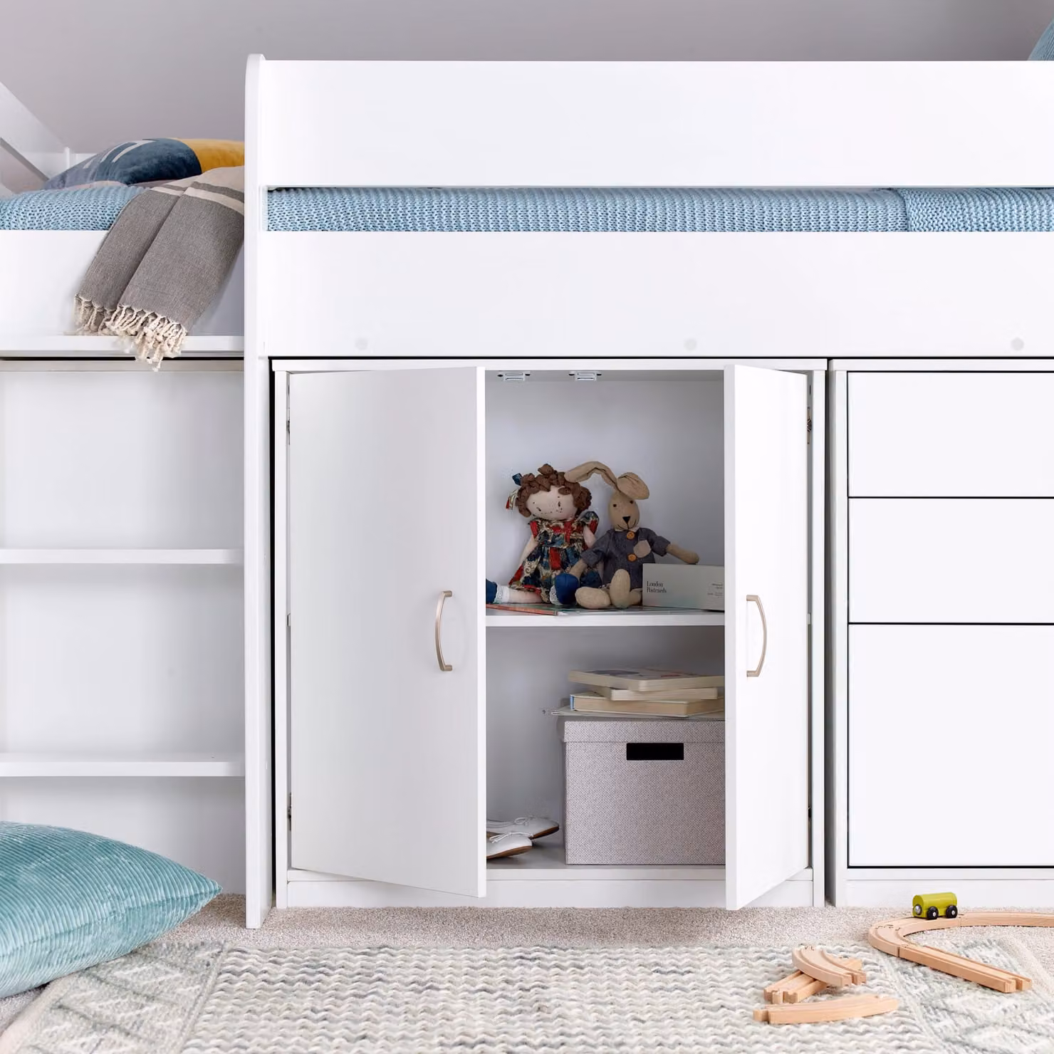 Bedmaster Lacy Mid Height Storage Mid Sleeper Bed in White, W/D/H: 190 x 90 x 112.6 cm – 2