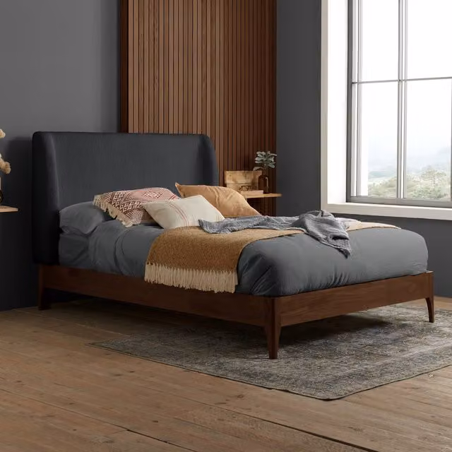 Birlea Halfden King Size Double Bed Frame in Grey Bouclé Fabric and Oak