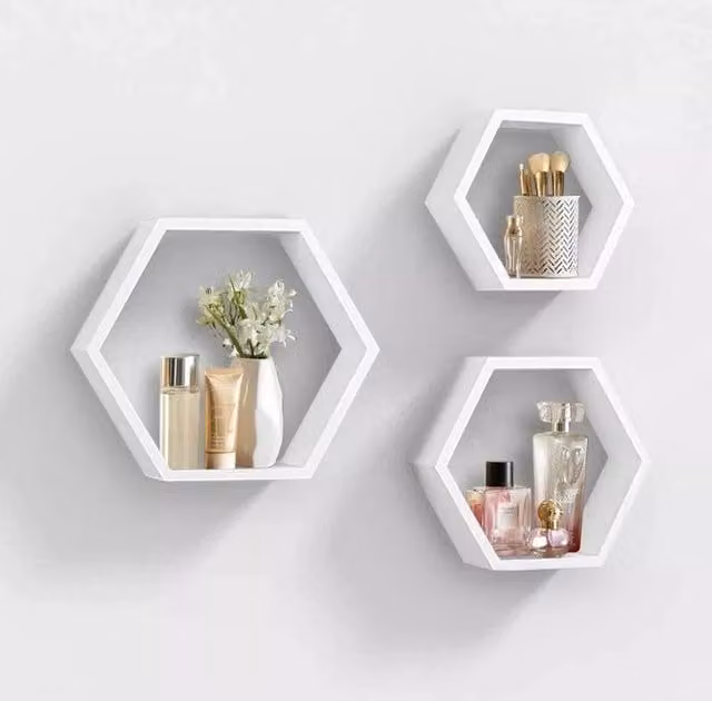 SPETLEK Set of 3 White Geometric Floating Wall Shelves with Matt Finish
