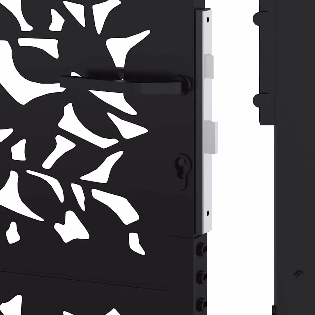 Berkfield Black Steel Garden Gate with Leaf Design, W: 105 cm, H: 130 cm – 6