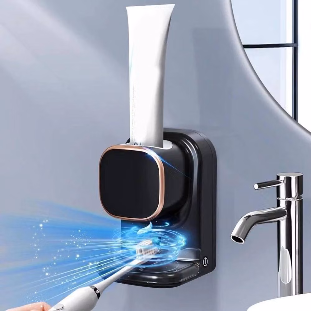 FLAVORA Black Automatic Electric Toothpaste Dispenser, Wall Mounted with Adhesive Fixings – 5