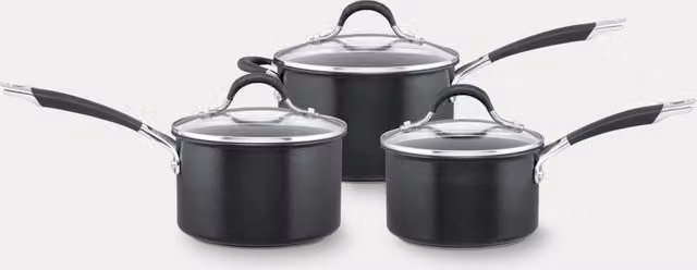 Circulon Momentum Non Stick Aluminium Saucepan Set with Glass Lids, Black, Set of 3
