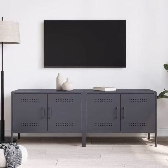 Berkfield Home Set of 2 Anthracite Steel TV Cabinets, W/D/H: 68 x 39 x 50.5 cm – 1