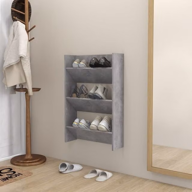 Berkfield Home Wall Mounted Shoe Cabinet in Concrete Grey, W/D/H: 60 x 18 x 90 cm – 1