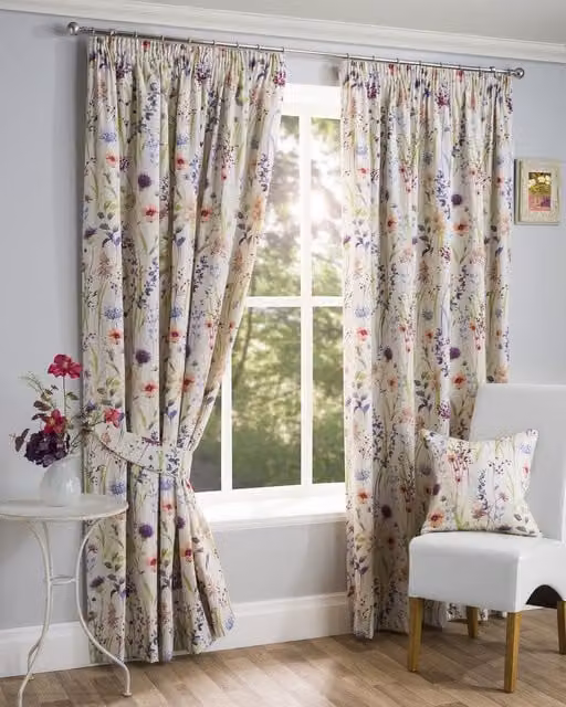 Terrys Hampshire Floral Lined Pencil Pleat Curtains in Multicolour and Beige