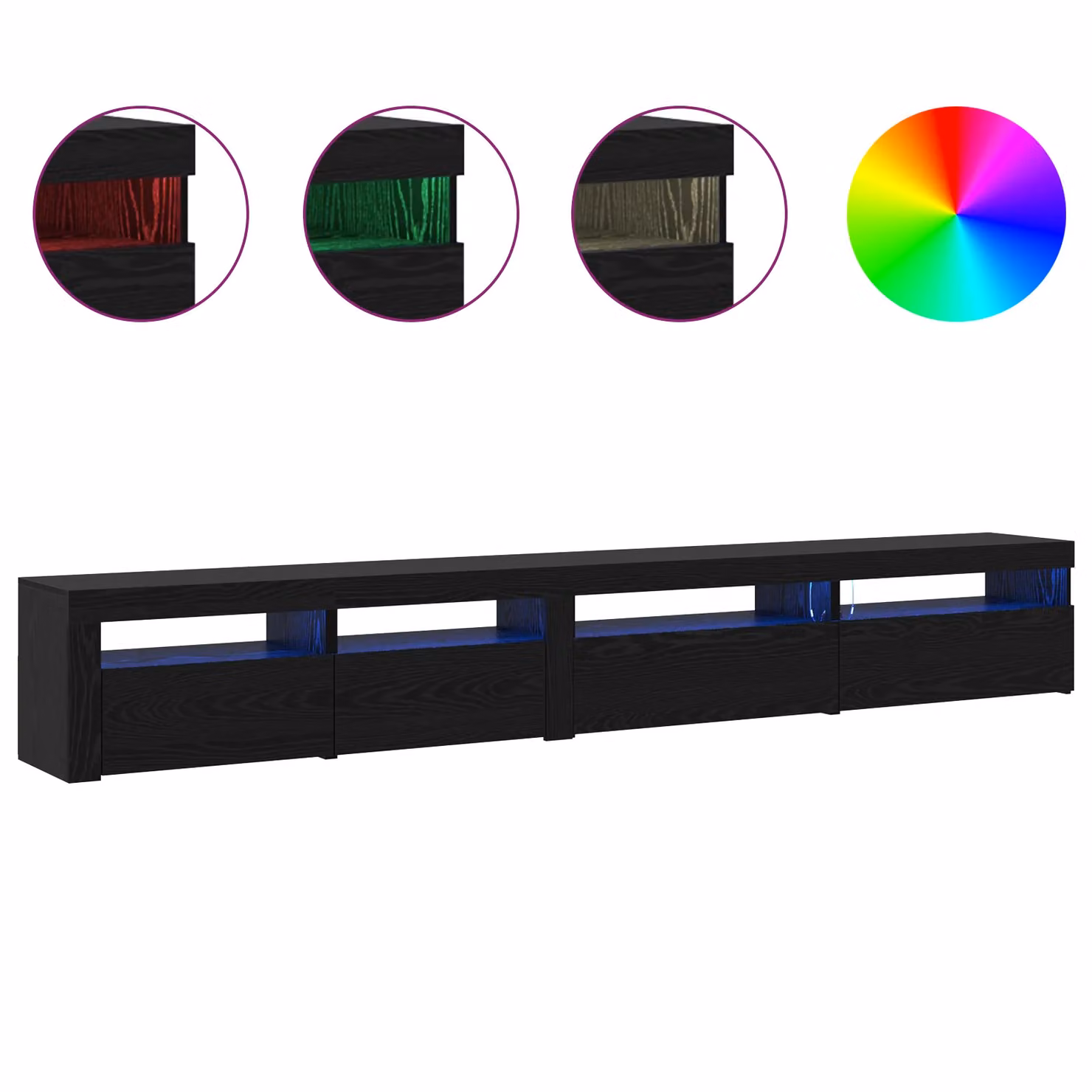 Berkfield Home Modern 3 Piece TV Cabinet Set with Integrated LED Lights in Black Oak Matt MDF – 2