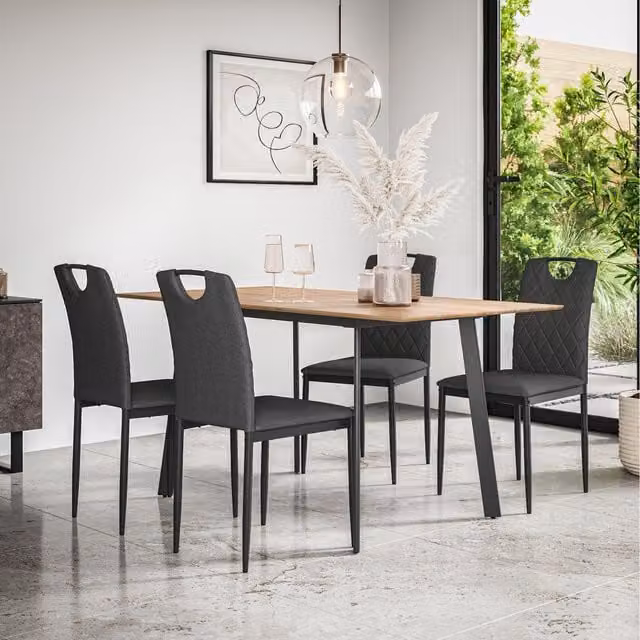 More4Homes Oak Effect Extending Rectangular Dining Table Set with 6 Chairs in Anthracite