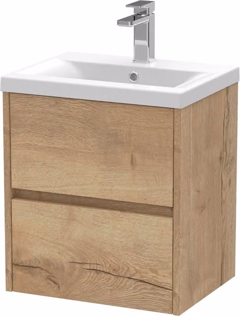 Balterley Square Wall Hung 2 Drawer Vanity Unit and Basin, Autumn Oak, Brown, Width: 50 cm – 1