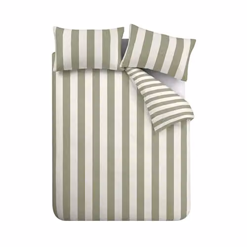 Catherine Lansfield Cove Stripe Reversible Duvet Cover and Pillowcase Set in Green and White, W/D/H: 220 x 180 x 220 cm – 4