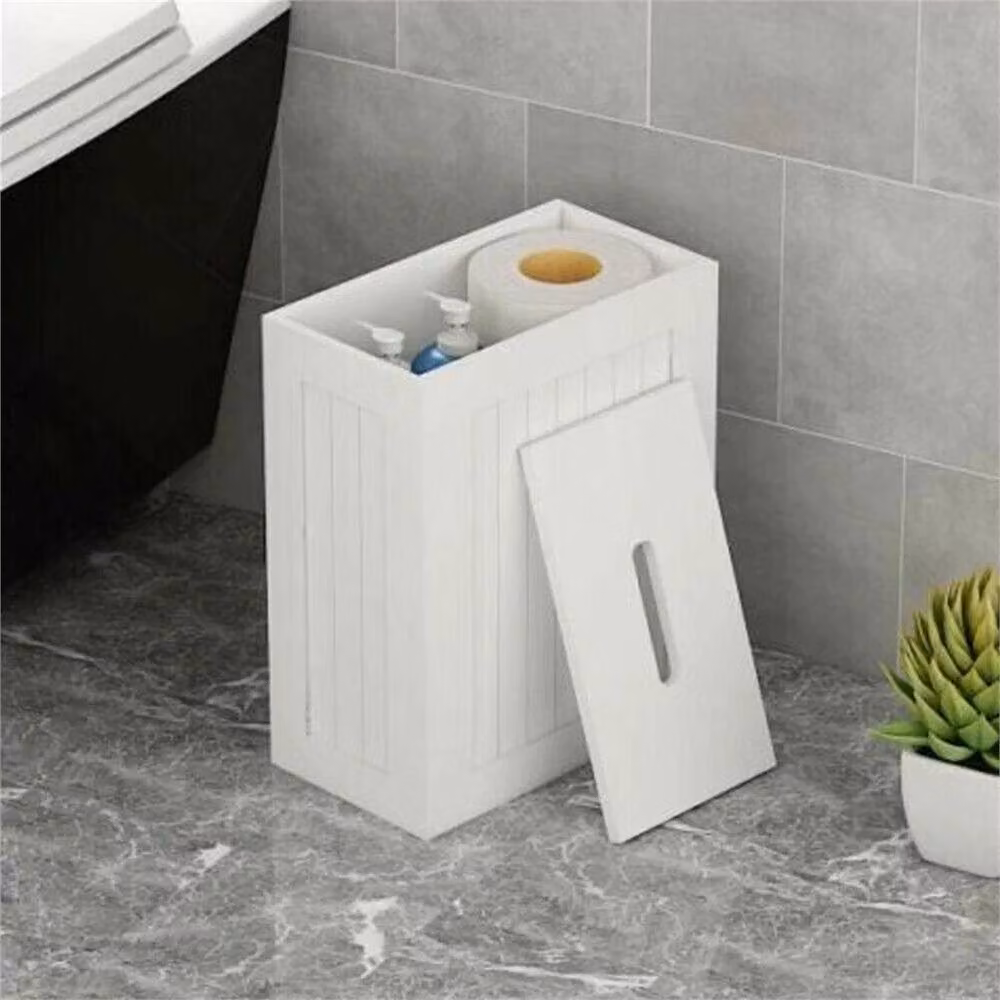 KORVIXA White Freestanding Covered Toilet Cleaning Product Storage Tidy Box – 4