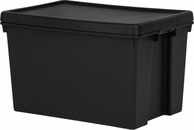 Wham Black Recycled Plastic Storage Box with Lid, 62l