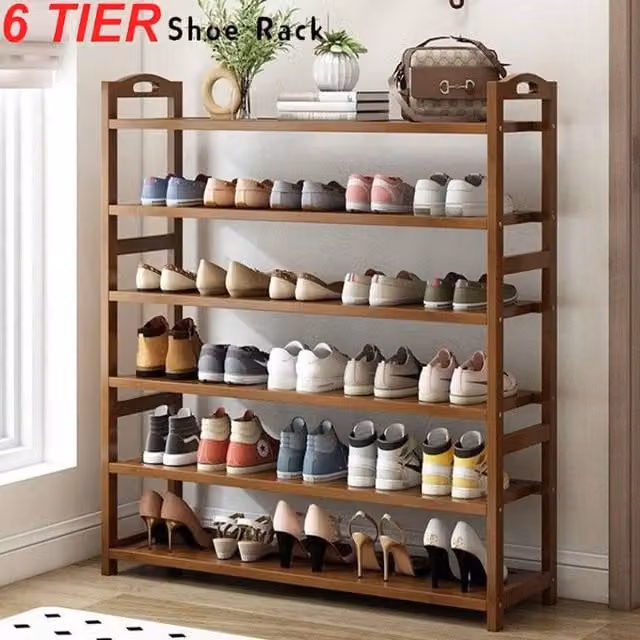 NESTLUNE 6-Tier Bamboo Shoe Rack in Brown, W/D/H: 100 x 100 x 100 cm