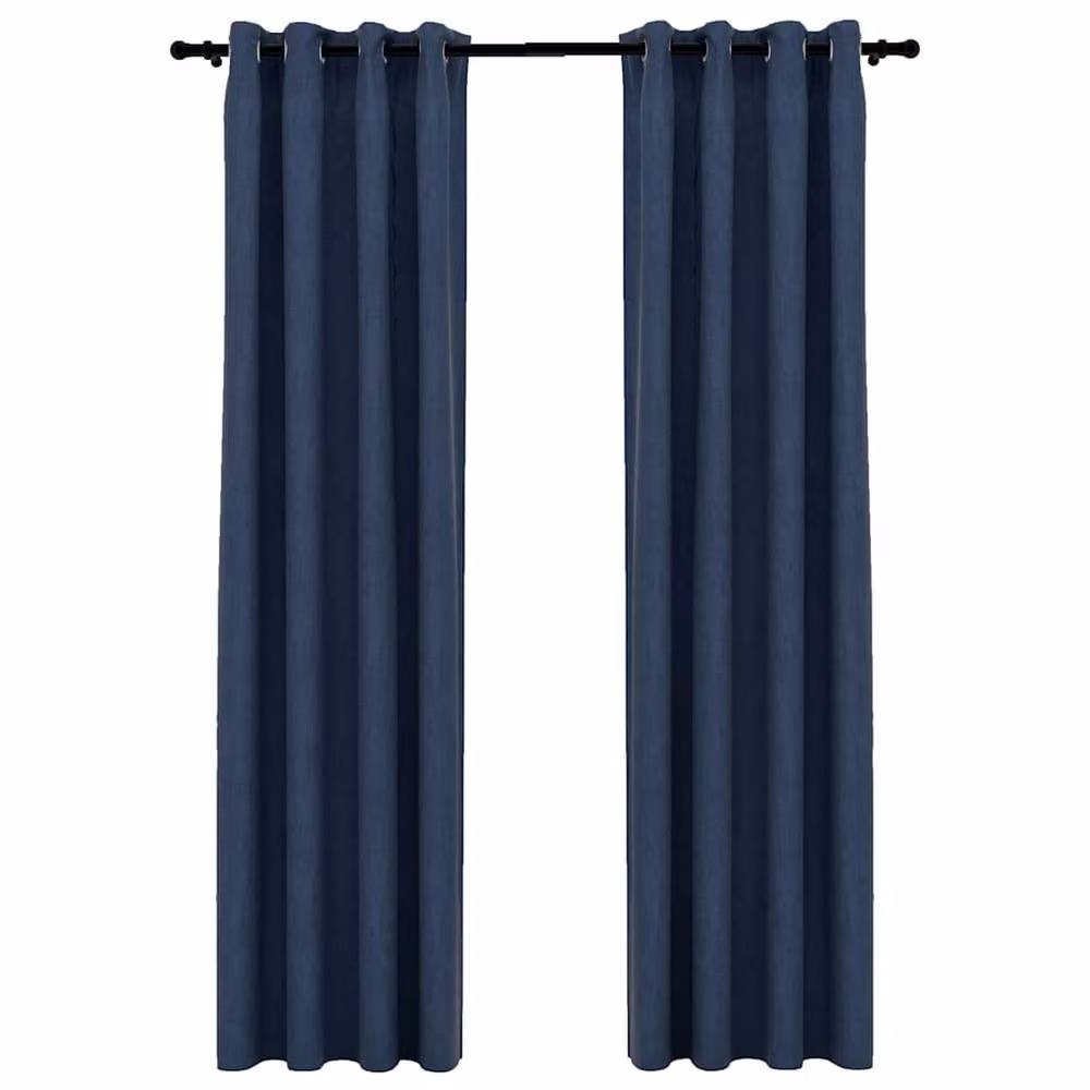 Berkfield Home Linen-Look Blue Blackout Curtains with Eyelets, 2 Pack, W: 140 cm, H: 225 cm – 3