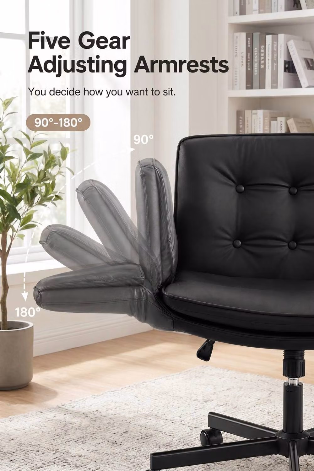 Living and Home Criss Cross Black PU Leather Office Task Chair with Adjustable Armrests and Wheels – 3