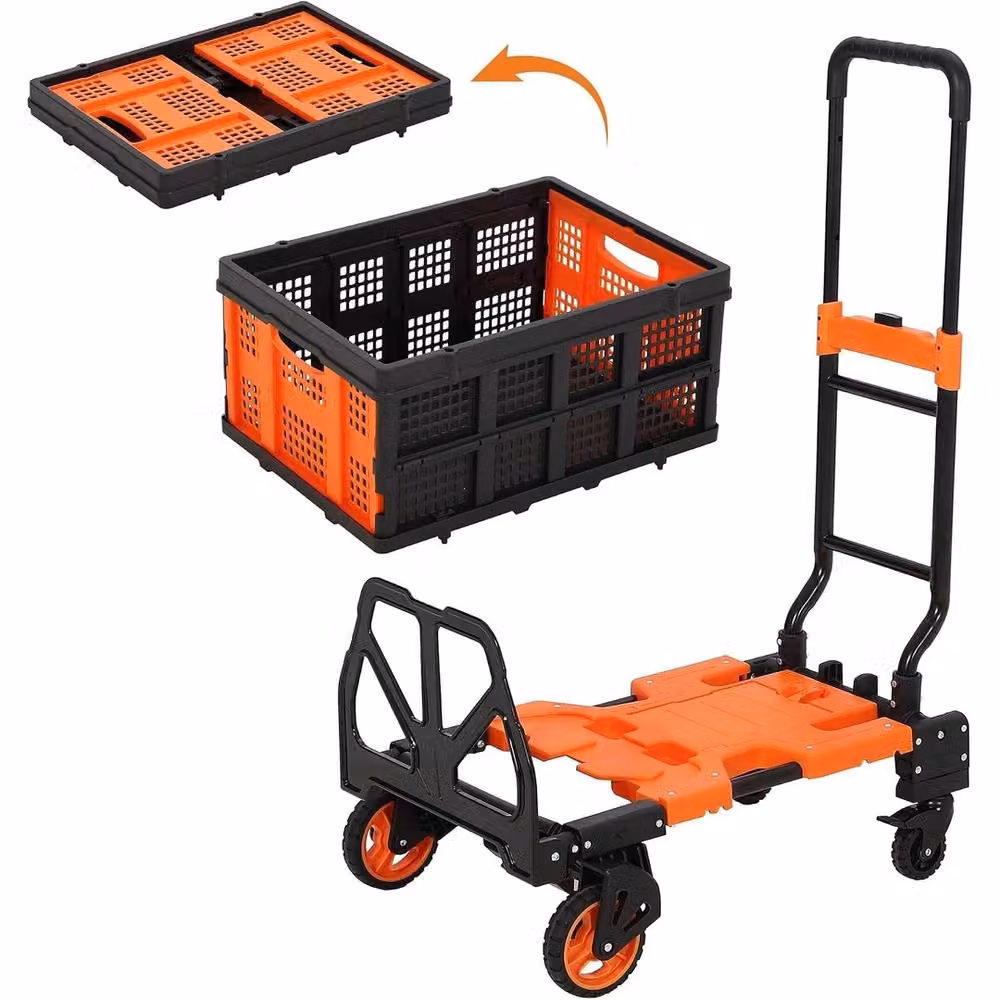 VOGREX 2-in-1 Folding Hand Trolley Dolly, Orange Steel, 150kg Max Load – 3