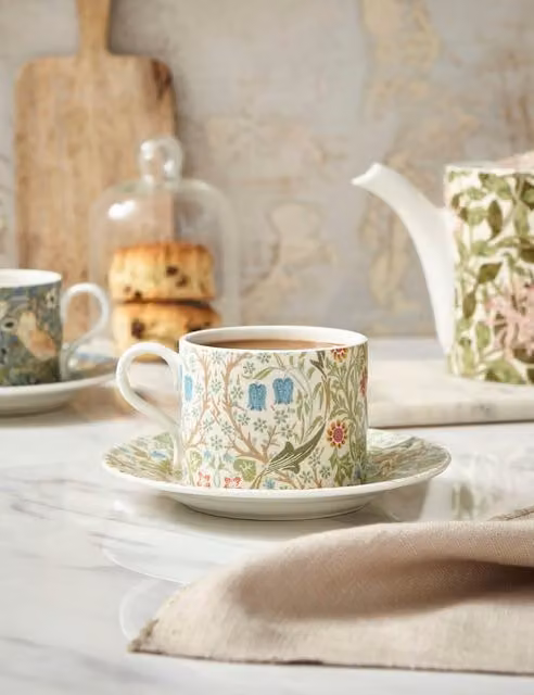 Morris & Co Blackthorn Porcelain Cup and Saucer Set in Black and Multicolour