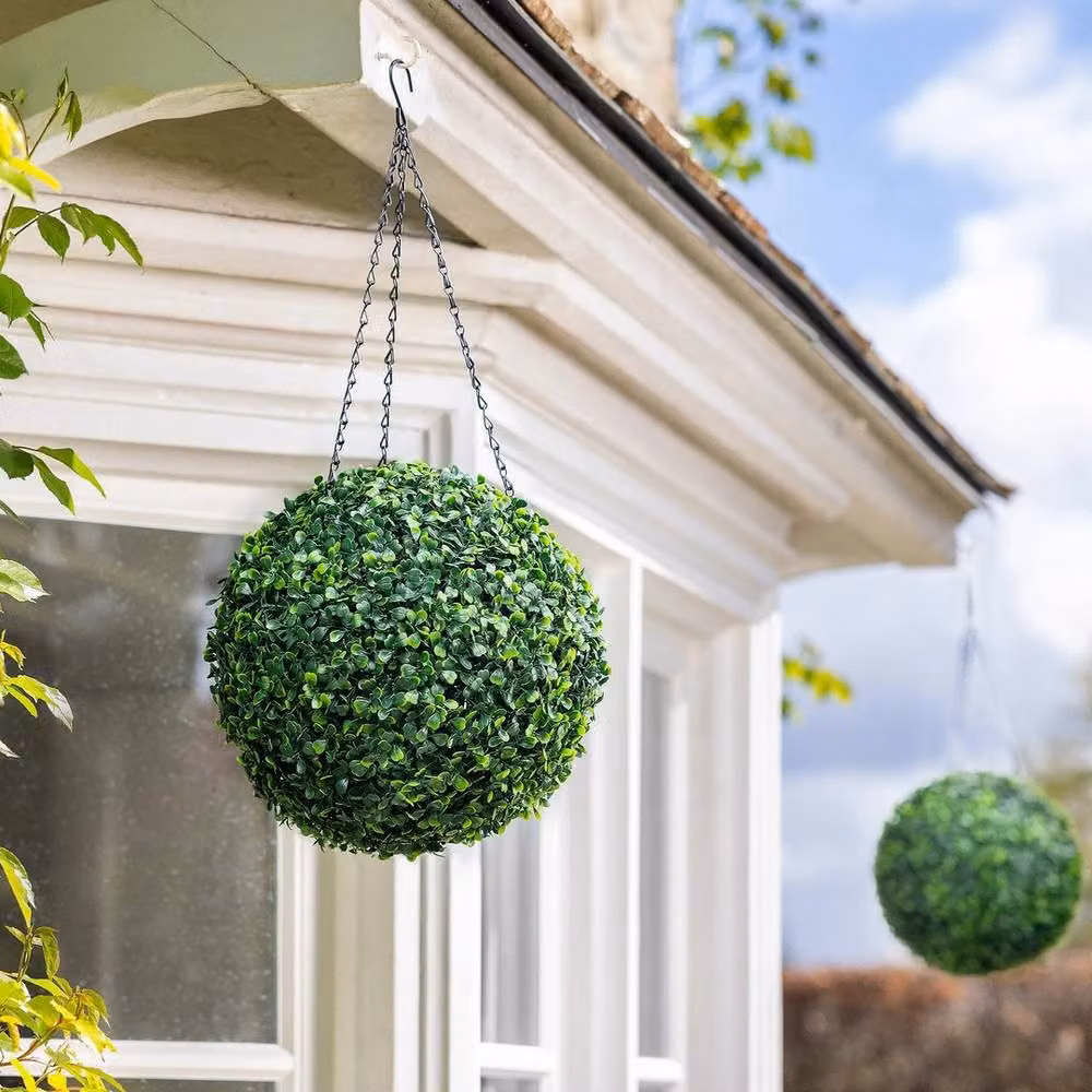 Havendro Artificial Green Boxwood Topiary Hanging Plants with UV Protection – 3