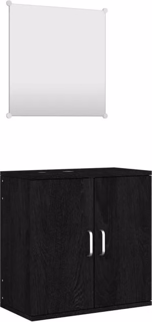 Berkfield Home Modern 2 Piece Black Matt MDF Bathroom Furniture Set with Vanity Unit and Mirror Cabinet