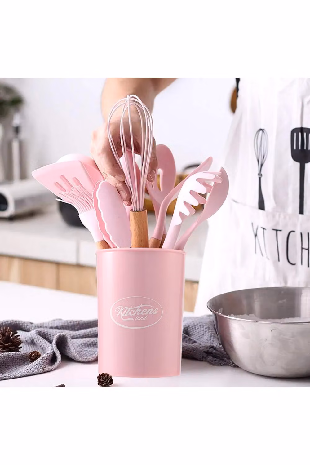 Livingandhome 11 Piece Pink Silicone Kitchen Utensil and Nonstick Cookware Set – 3
