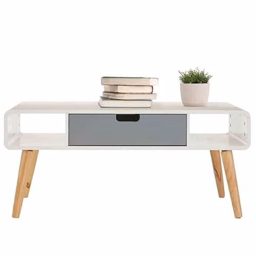Orsina Rectangular Wooden Display Coffee Table with Storage in White and Grey, W/D/H: 100 x 45 x 50 cm – 1