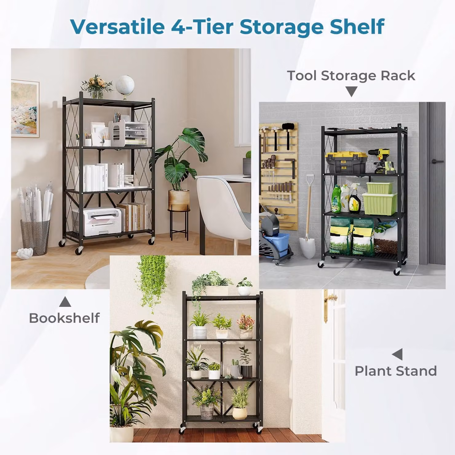 Costway 4-Tier Foldable Metal Storage Shelf in Black – 3