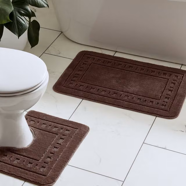 Catherine Lansfield Quick Dry Cotton Bath Mat and Pedestal Set in Brown