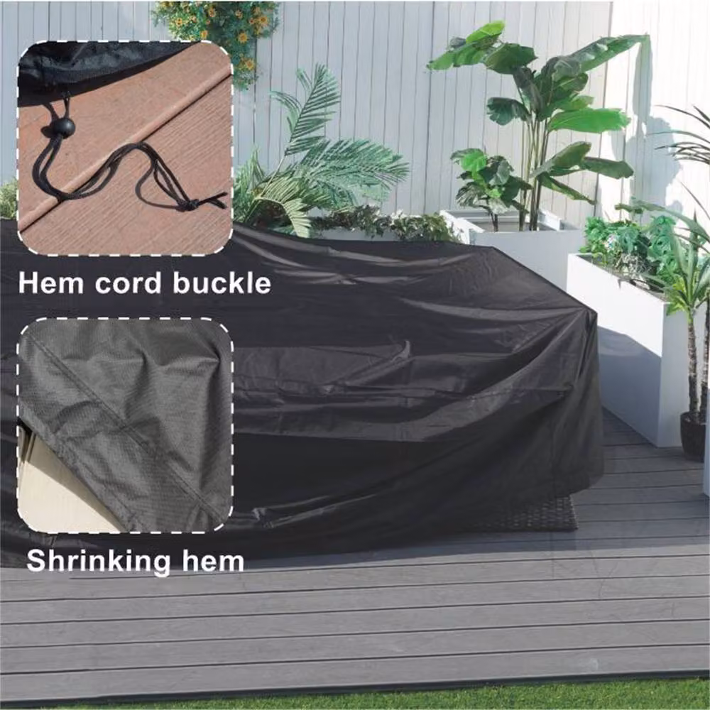 Direct Wicker Black Polyester Rain Cover for Rectangular Patio Table and Chairs, W: 250 cm, D: 190 cm, H: 80 cm – 2