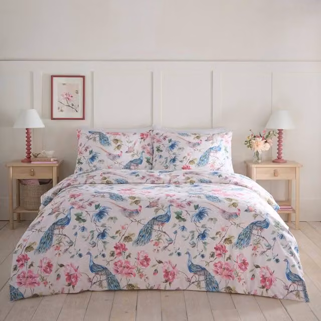 Portfolio Home Selene Floral Birds Duvet Cover and Pillowcase Set, Multicolour Microfibre Bedding, W/D/H: 200 x 200 cm with Pillowcase 50 x 75 cm