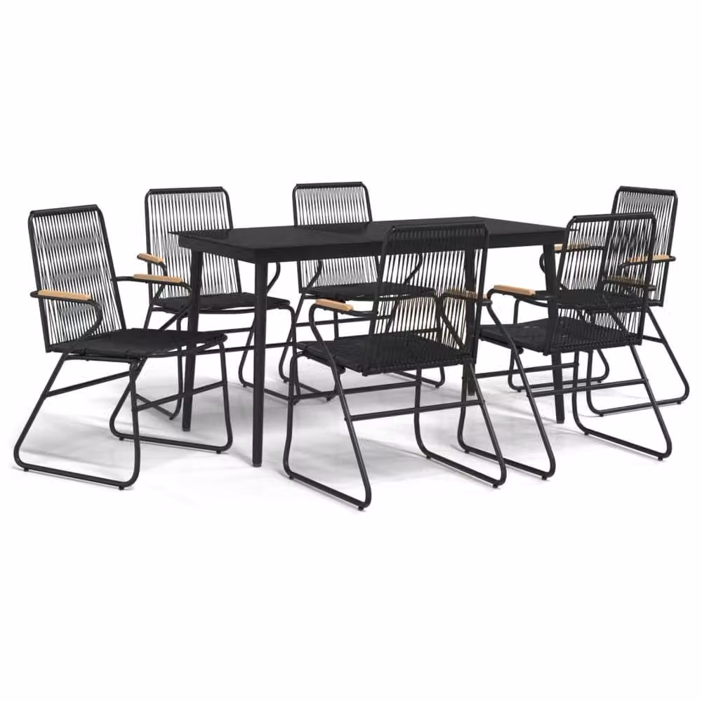 Berkfield Home Beautiful 7 Piece Garden Dining Set in Black PVC Rattan – 3