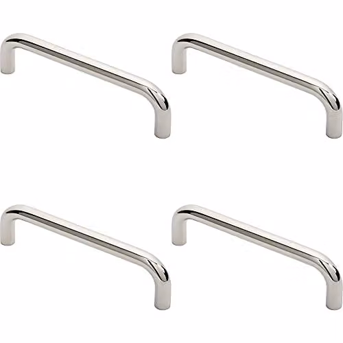 Loops 4 Pack Round D Bar Pull Handles in Bright Polished Stainless Steel, W: 244 mm, D: 19 mm, Fixing Centres: 225 mm