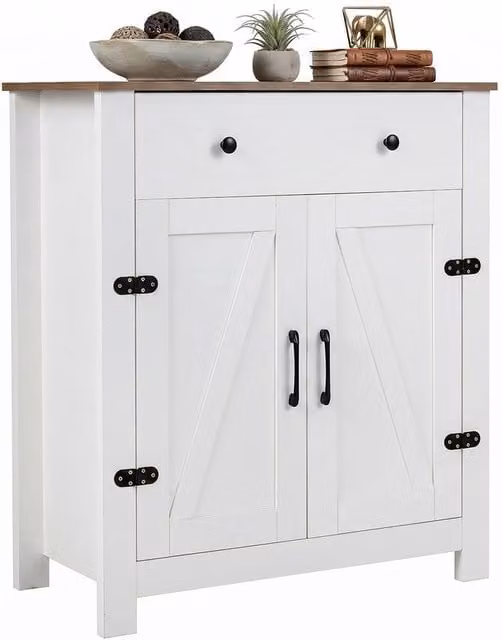 Gymax Farmhouse Buffet Cabinet with 5-Tier Adjustable Shelf in White
