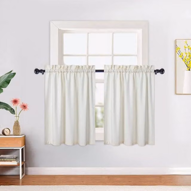 London Boutique 2-Piece Waterproof Embossed Seersucker Texture Curtains in Beige, W/H: 76.2 x 76.2 cm