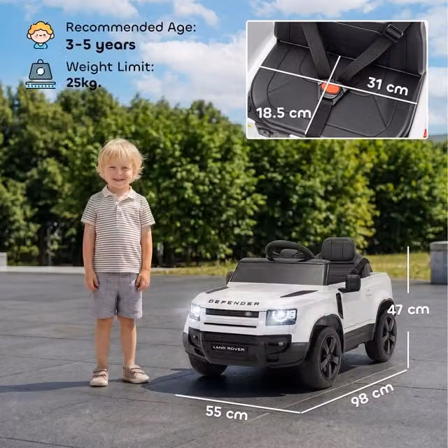 AIYAPLAY Licensed Land Rover Defender 12V Kids Electric Ride on Car, White