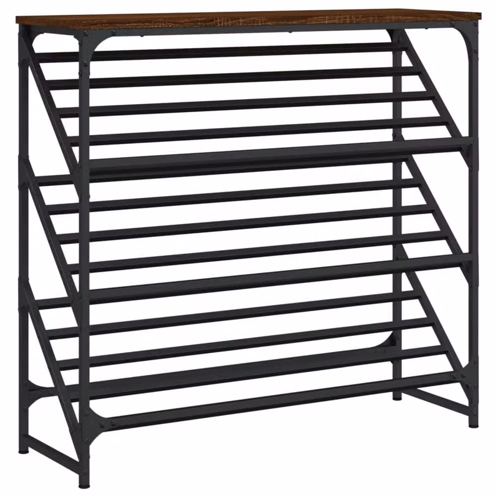 Berkfield Home Industrial Shoe Rack in Brown Oak, W/D/H: 90 x 30 x 85 cm – 3