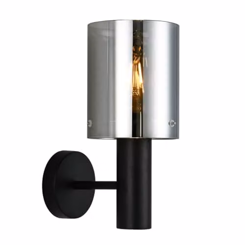 Italux Modern Sardo Black Wall Lamp with Smoky Glass Shade and E27 Socket