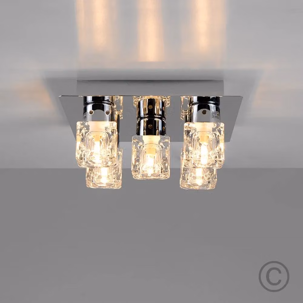ValueLights Ritz Ice Cube 5-Way Silver and Chrome Semi-Flush Ceiling Light with Glass Shades – 2
