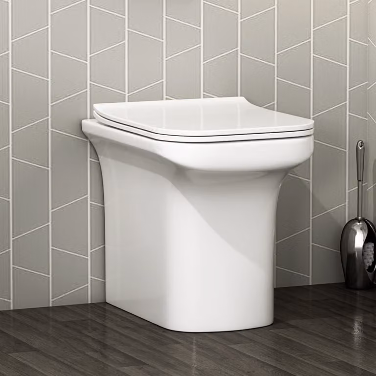 Royal Bathrooms Crosby Rimless Back to Wall Toilet Pan with Slim Soft Close Seat, White Ceramic