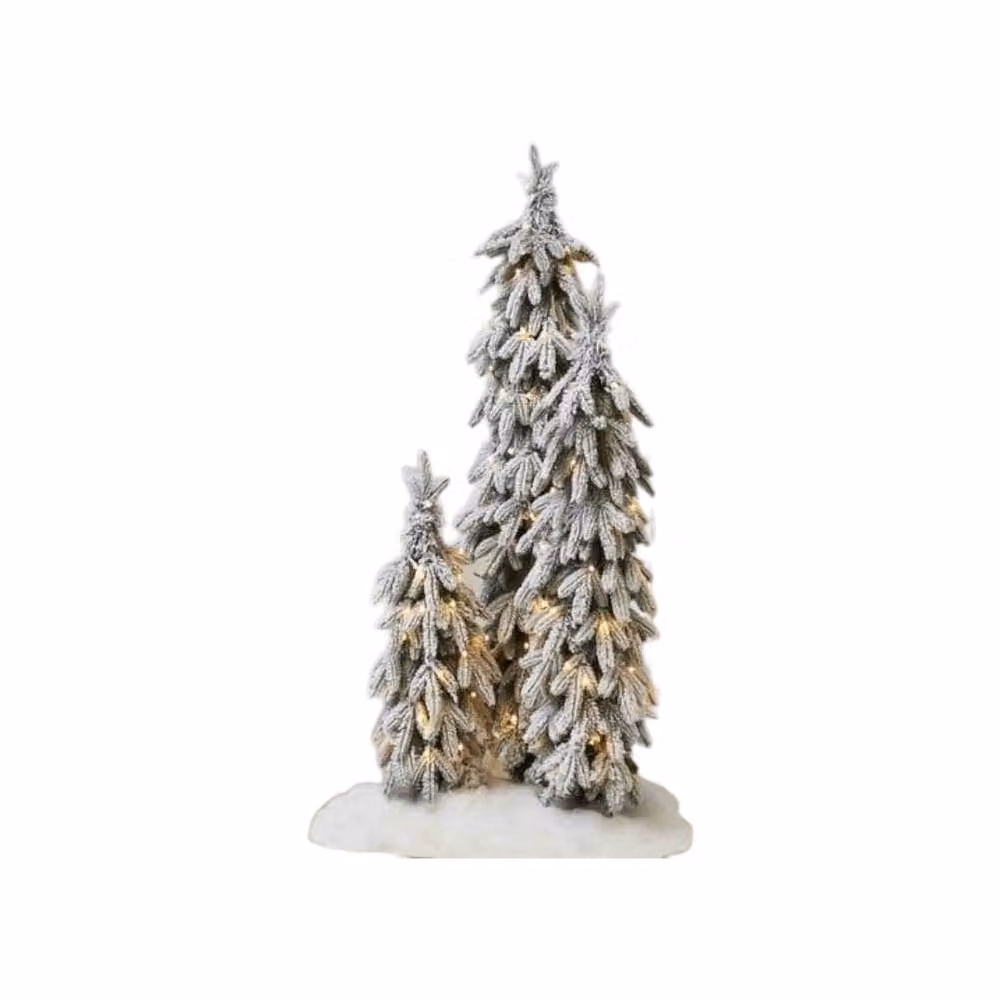 Garden Greatness Set of 3 Pre-Lit Flocked Snowy Christmas Trees in Brown and White – 2