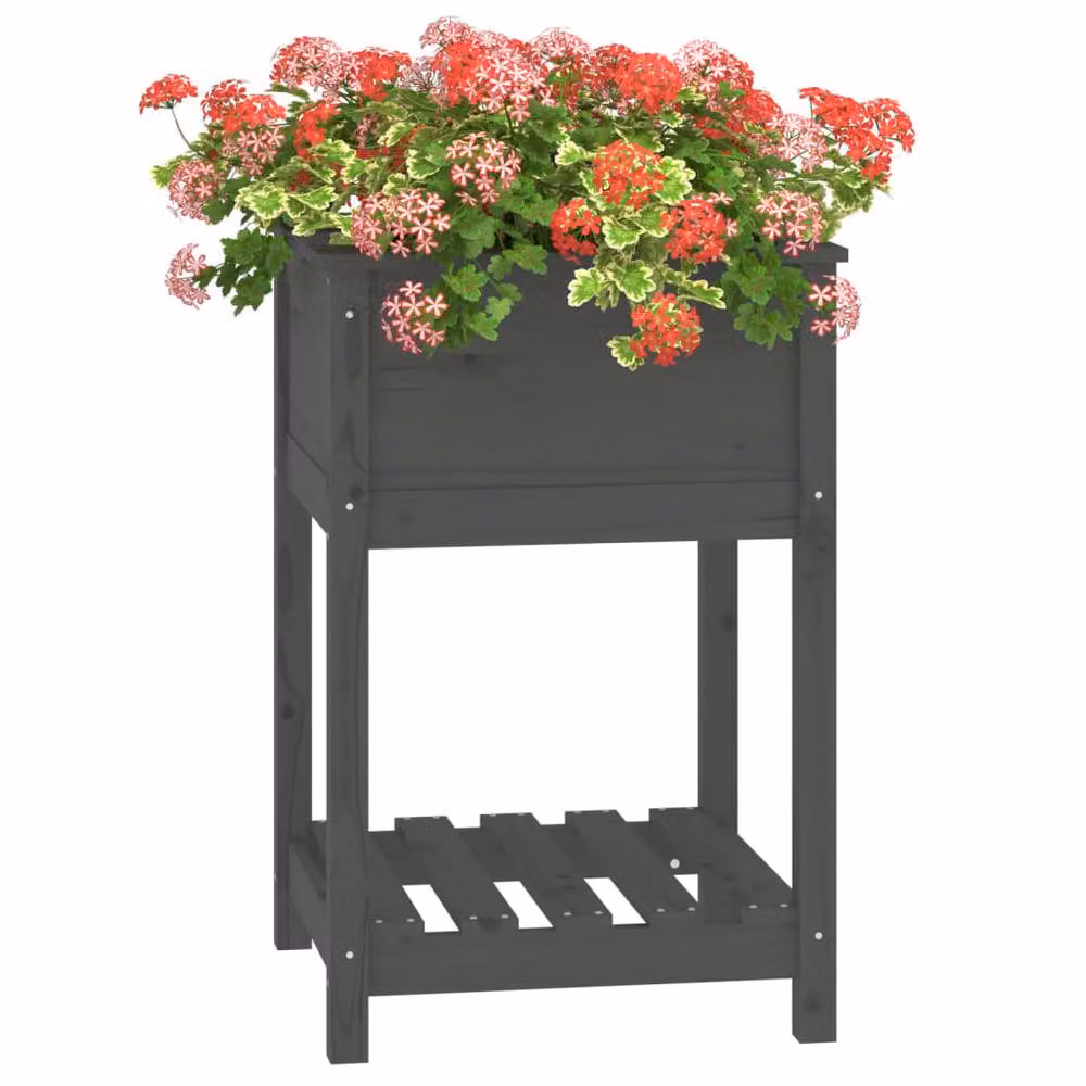 Berkfield Grey Solid Wood Pine Planter with Shelf W/D/H: 54 x 54 x 81 cm – 3