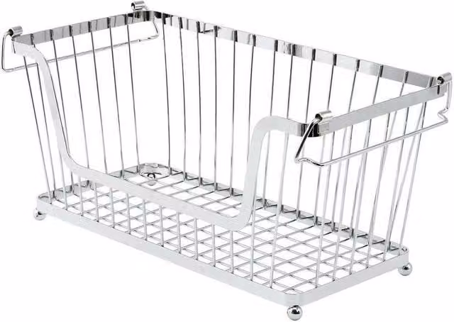 KORVIXA Stackable Metal Wire Storage Baskets in Silver, Set of 2